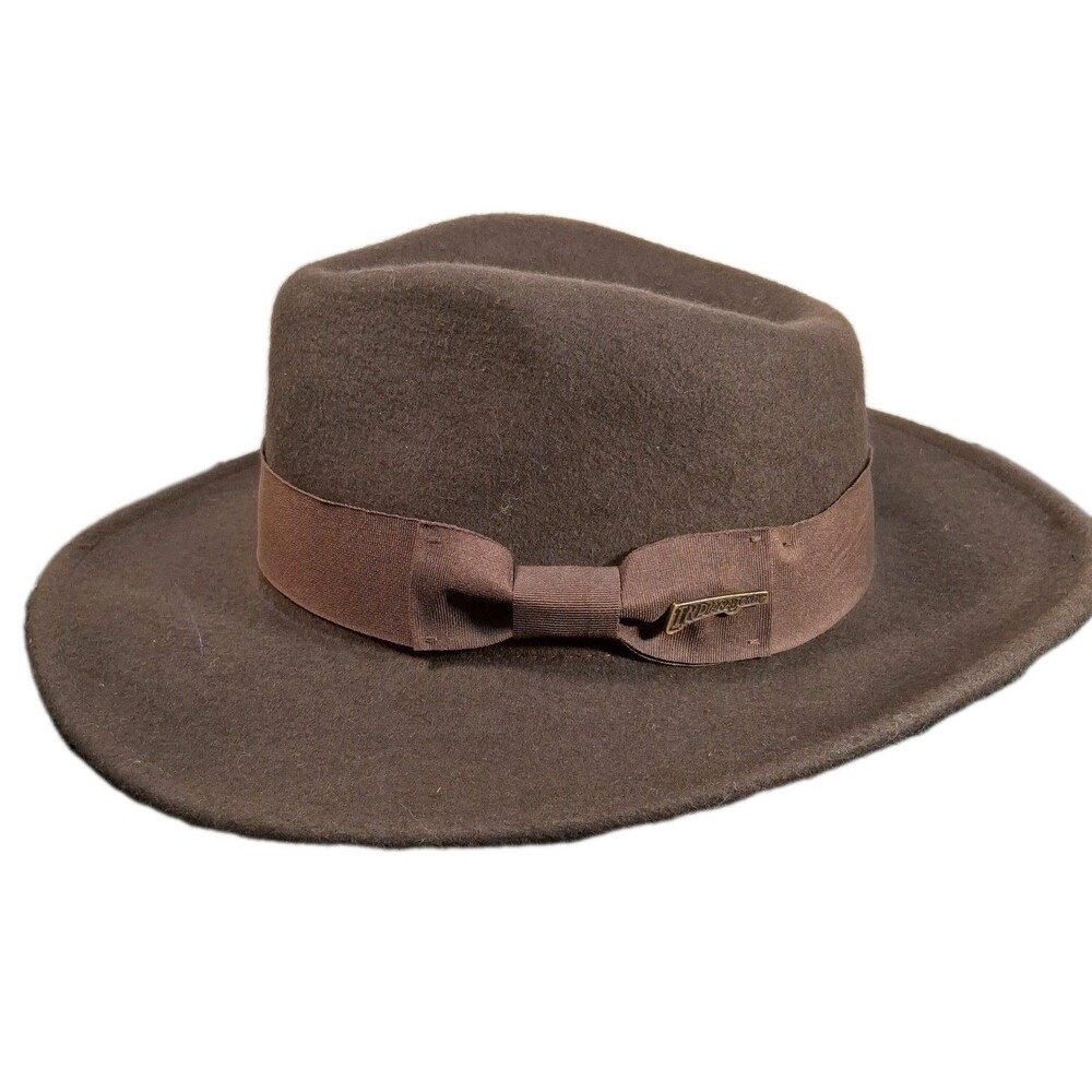 INDIANA JONES Officially Licensed  100% Wool  Brown Fedora Hat Size L Crushable